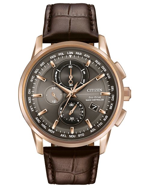 World Chronograph A-T -Men's Brown AT8113-04H Leather Watch | CITIZEN